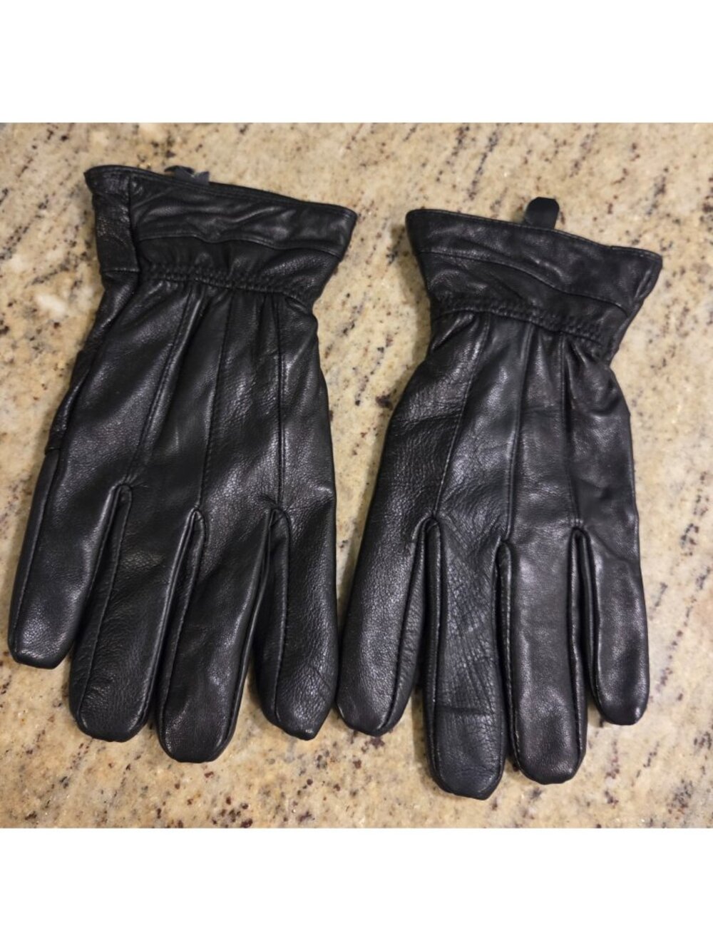 Mens Size L Black Soft Leather Wool Lined Gloves